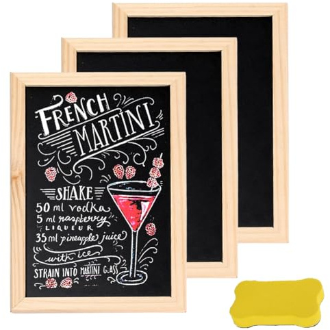 Kreidetafel Klein Tafel Schiefertafel zum Beschriften - 3 Stück 20 x 30 cm Kleine Tafel Holz mit 1 Schwammradierer für Hochzeit, Memo, Party, Schule, Küche