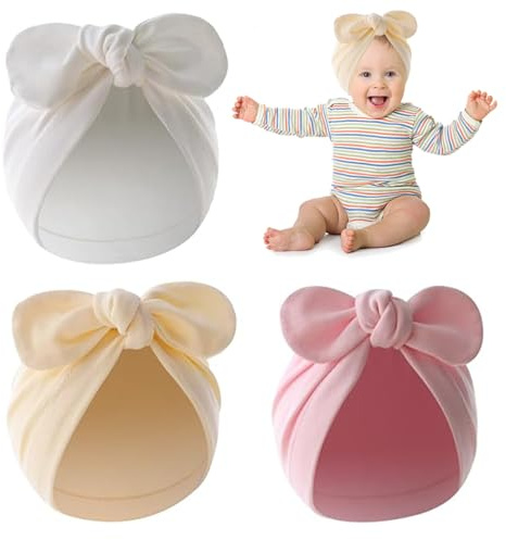 Shengxi 3er Set Baby Turban Mützen Babymütze Neugeborene Bowknot Mütze Baumwolle Weiche Beanie Hut für Kleinkinder 0-2 Jahre
