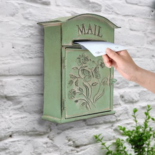 Cassetta della posta classica, stile retrò, per esterni, in metallo, resistente alle intemperie, per montaggio a parete, 27 x 10,5 x 31,2 cm, colore: verde