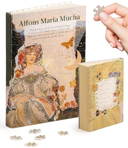 PieceRelax Puzzle Buchumschlag Alphonse Mucha - Reverie Diary [YA1057], A5 Liniertes Notizbuch, Transparente Buchhülle, Stifthalter, Lesezeichen, 329 Teile