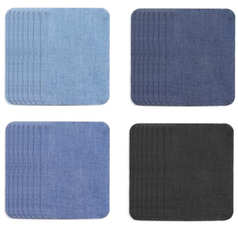 32 Stück Jean Flicken zum Aufbügeln, Bügel-Patches für Jeans, Bügelflicken Kinder, Blatt Flicken zum Aufbügeln, Stark haftender Klebstoff, 100% Baumwolle, 7,5cm x 11cm, Reparatur- und Dekorationsset