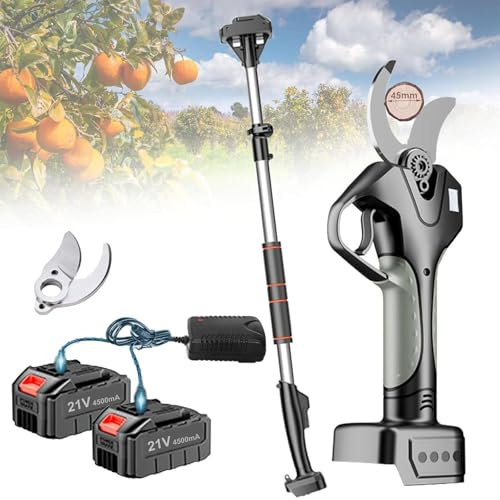YLANMEI Forbici elettriche da potatura Senza Fili, potatore Elettrico Professionale da 45 mm con Asta telescopica da 2,1 m, Display LCD, Batteria al Litio Ricaricabile da 21 V, 2 batterie