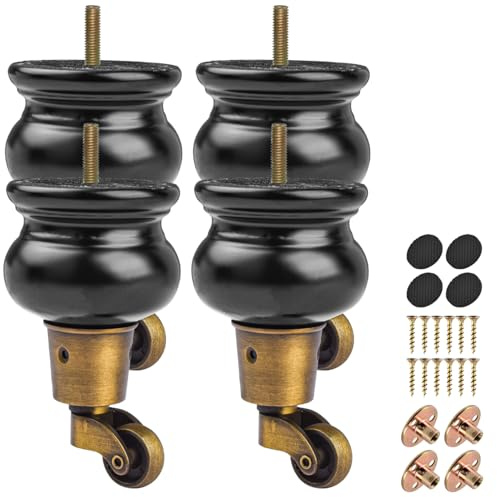 La Vane Patas de madera para muebles de 5 pulgadas con ruedas, 4 patas de repuesto de madera maciza con perno M8 preperforado y placa de montaje para sillón otomano reclinable y reposapiés