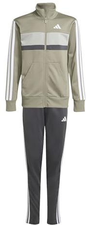 adidas Unisex Kids Seasonal Essentials Tiberio 3 Stripes Tricot Track Suit, silver pebble/grey six/metal grey/white, 9-10 Years