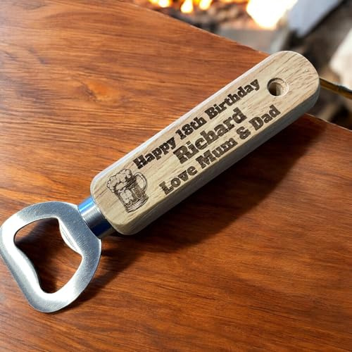 Birthday Bottle Opener – Wooden Engraved Design, Personalised 18th or 21st