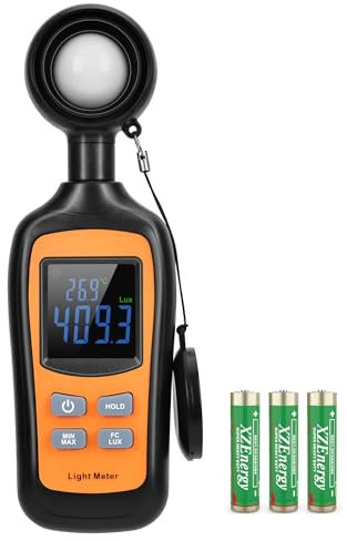 Digital Light Meter,V·Resourcing Handheld Illuminance Meter with Ambient Temperature Measurer,Range up to 200,000 Lux Luxmeter with 4 Digit Color LCD Backlight Screen