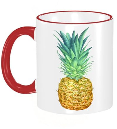 KDWJS Tasse Keramik Kaffeetassen Große 11oz Tassen 330ml Trinkgläser Mit Griff Personalisierte Geschenk Weiß,Ananas, Flora Hawaii Themen Frische Sommerfrüchte Amerikanisches Exotisches Essen Vegan, O