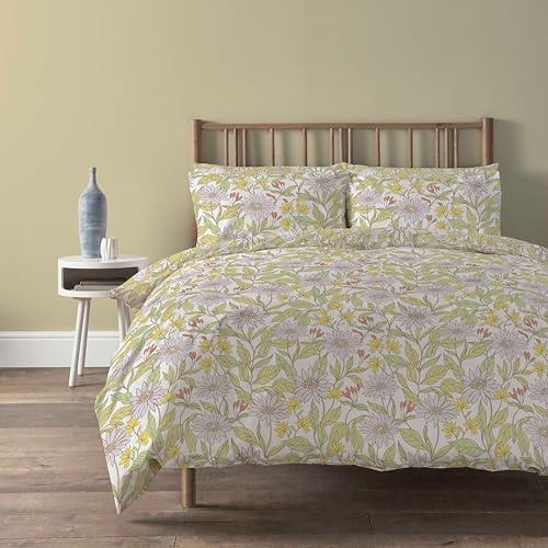 Olivia Rocco Elinor Duvet Cover Set Easy Care Quilt Bedding Sets with Pillow Cases Cotton Rich Super Soft Printed Floral Bed linen, Elinor Lilac Double