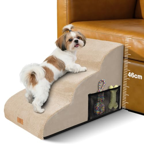 Zvonema Hundtrappa för små hundar, hundtrappa 3 steg, tvättbar husdjurstrappa av hög densitet svamp, vattentät hundramp med halkfri botten, 60 x 40 x 40 cm