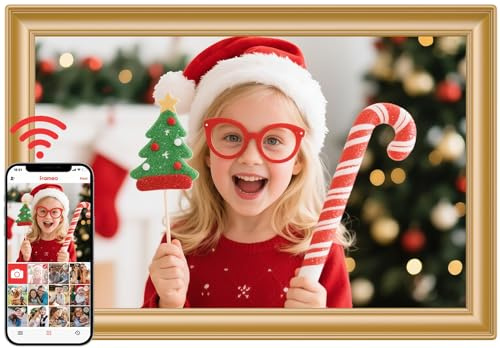 Frameo WiFi Digital Photo Frame 10.1 Inch Golden - 1280x800 HD IPS Touch Screen Picture Frame Electronic, 32GB Memory, Auto Rotate, Wall Mountable, Digital PictureFrame for Sharing Photos and Videos