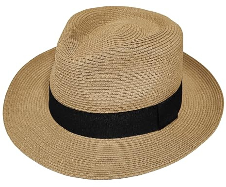 Sombrero de Paja de ala Ancha con Banda elástica para la Playa, protección UV, Unisex (FR/ES, numérico, 59, marrón)