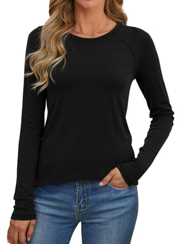 Crewhpo Langarmshirt Damen Rundhals Stretch Slim Fit Einfarbig | Elastisches Material mit Formhalt, Rundhals mit Klarer Linie, Bequem beim Sitzen, beim Stadtbummel, zu Jeans und Röcken