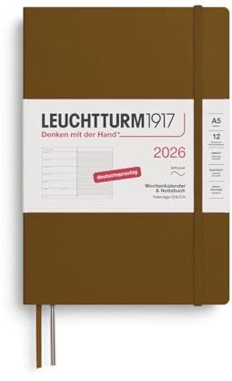 LEUCHTTURM1917 372502 Wochenkalender & Notizbuch Medium (A5) 2026, 12 Monate, Softcover, Spice Brown, Deutsch
