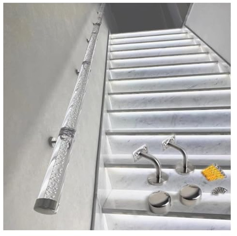 ZBORAVPIX Barandilla de acrílico Transparente， Kit Completo de pasamanos de Escalera de Cristal acrílico, Varios tamaños, Transparente y Plateado(L- 7ft(215cm))