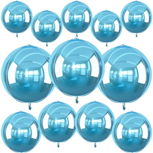 12PCS Light Blue Round Foil Balloons 22 15 10 Metallic Blue Balloons