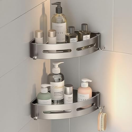 FOLAI 30cm 2 Stück Eckmodell Duschablage ohne Bohren ，rostfreie Badezimmer Organizer, schnell trocknende Badregal, langlebige Shampoo Halterung für Dusche（grau）