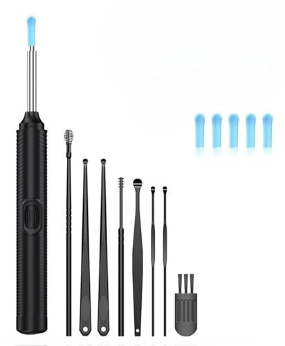 Kit per la rimozione del cerume – Pulitore per orecchie con fotocamera, strumento di rimozione del cerume con luce LED e cucchiaio in silicone morbido, kit per la pulizia delle orecchie per fotocamera