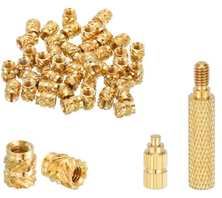 sourcing map 50 Pcs Threaded Inserts with Soldering Iron Tip Press Tool, M3 x 5.7mm H x 4.6mm OD Brass Metric Knurled Nuts Heat Set Inserts Embedment Nut for 3D Printing Plastic Parts