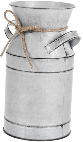Veemoon Jarrón de Metal Galvanizado Rústico con Diseño Vintage de Jarra de Leche para Decoración de Flores Interiores y Exteriores Florero Resistente y Decorativo para Sala Cocina y
