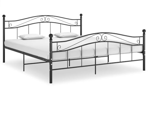 Ziaphsol Schwarzes Metallbettgestell 180x200 cm, Robustes Doppelbett aus pulverbeschichtetem Stahl, Langlebiges Plattformbett für Schlafzimmer, Modernes Design, Einfache Montage, Hoher Schlafkomfort