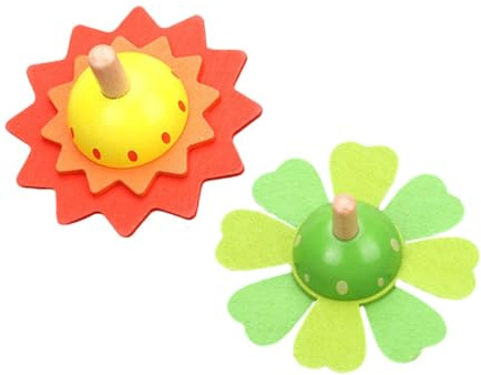 LOPUNER Lot de 2 Toupies en Bois Colorées pour Garçon et Filles Jouets Gyroscopiques Éducatifs en Bois Rotation Rapide de Reconnaissance des Formes Jeu Traditionnel Jaune et Vert