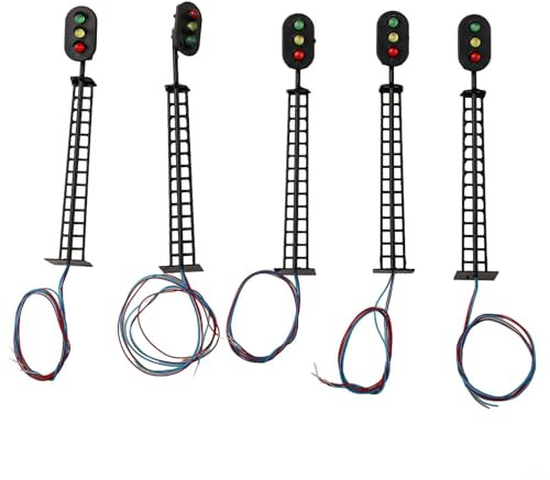 Jotekonoby HO Lot de 5 lampes de signalisation ferroviaire à LED à l'échelle 1/87, matériau de tuyau en acier, signaux piétons 2/3 lumineux, support de tension 3 V/12 V (trois lumières)