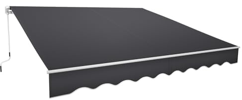 Store Banne Manuel Rétractable，Auvent Rétractable à Bras Articulés，Auvent Téléscopique avec Manivelle,Imperméable，Angle Réglable，Marquise Soleil de Balcon Terrasse Extérieur，360x300cm，Gris Foncé