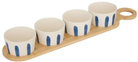 Atmosphera - Set apéritif oceania plateau bambou et 4 coupelles rayées