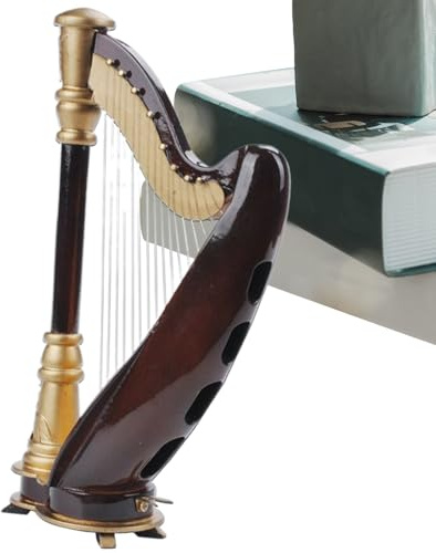 Display decorativo Arpa in miniatura – Modello di strumento musicale da 5,5 pollici per scrivania, elegante ornamento per la casa, figura dettagliata per decorazioni da tavola, accento artistico creat