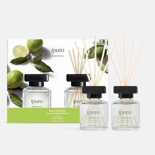 ipuro Essentials LIME LIGHT Raumduft mit Stäbchen 2x50 ml - Raumerfrischer mit Zitronengras, Bergamotte, Orange, Geranie, Maiglöckchen & Vanilleblumen Duft Aroma - Diffuser mit Stäbchen Lufterfrischer