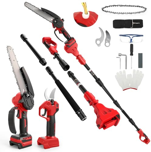 Mini Tronconneuse avec Perche 8 Pouces & Secateur Electrique Telescopique 28 mm pour Milwaukee M18 18 V Batterie, 4 en 1 Élagueuse sur Perche, Portée Maximale 4,5 m