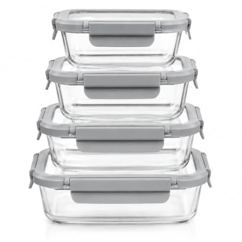 Mayaaran Glass Food Storage Containers with Glass Lids, Freezer to Oven Set of 4