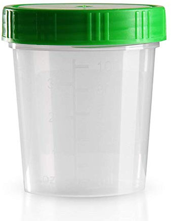 MEDI-INN Urinbecher mit Schraubdeckel grün | 500 Stück | auslaufsicher & gefriertauglich | 125 ml Fassungsvermögen bis 100 ml graduiert | mattiertes Schriftfeld