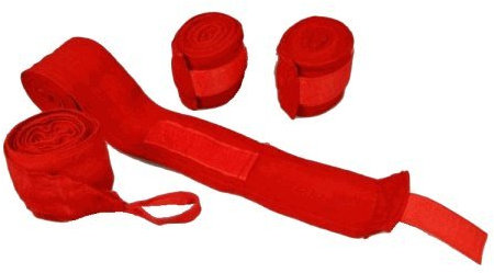 Sportland 2 Stück Boxbandagen mit Daumenschlaufen und Klettverschluß, Farbe rot, 250 cm Länge