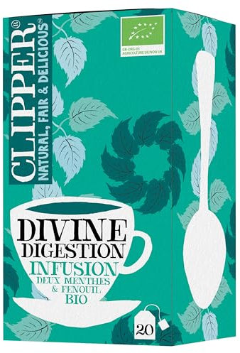 CLIPPER - Infusion Bio - Divine Digestion - Deux menthes et Fenouil - 20 Sachets d'Infusion Bio - Lot de 1