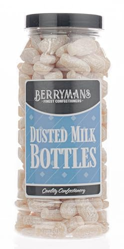 Original Dusted Milk Bottles Retro Sweets Gift Jar By Berrymans Sweet Shop - Classic Sweets, Traditional Taste.