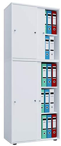 VCM Büroschrank mit 5 Fächern | moderner Aktenschrank mit Schiebetüren und Schloss | Maße ca. B. 70 x H. 184 x T. 37 cm – Lona 5-Fach abschließbar