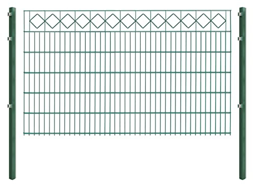 Doppelstabmattenzaun KARO - Komplett-Set inkl. Pfosten & Befestigungsmaterial - optisch ansprechender Schmuckzaun mit Zierelementen (L 8 m | H 123 cm | Grün)