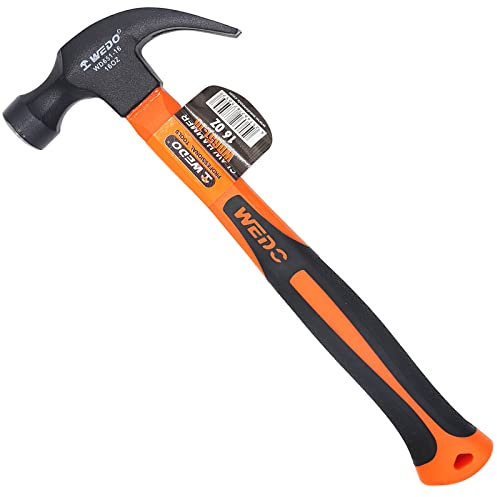 WEDO Klauenhammer mit Fiberglasstiel 450g, Zimmermannshammer,High Carbon Stahl Kopf,Länge 320mm,Stoßfest, rutschfester Griff für Bau, Garten, Yard Arbeit