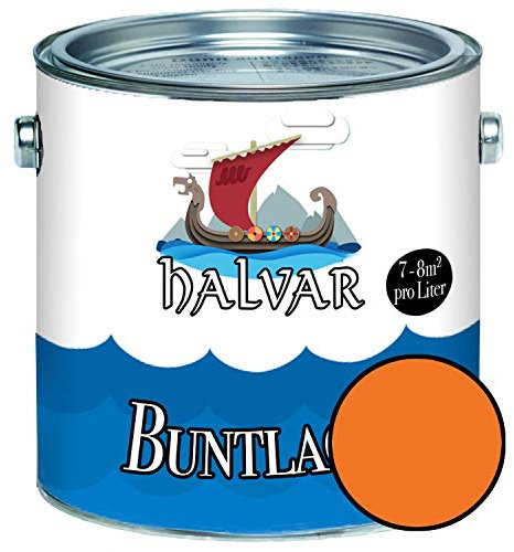 Halvar Barniz para madera y metal color naranja mate RAL 2000 – 2012, barniz para madera, interior y exterior, resistente a la intemperie y protección duradera perfecta (5 L, RAL 2008 naranja rojizo)