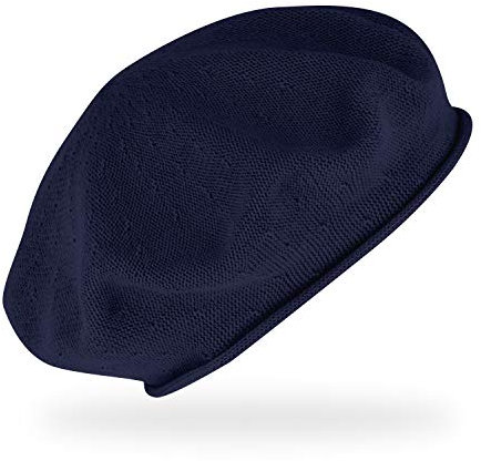 fiebig Feinstrickbaske mit Rollrand | Barett in OneSize aus Baumwolle | Leichte Wollbaske in vielen Farben (One Size, Marineblau)