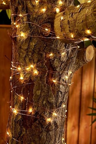 Solarize ® 100/200/300 LED Copper Wire Solar Rice String Light, Wrap Around Trees, Plants, Mirrors Home & Garden Decoration (300 LED Copper Wire Solar, White)