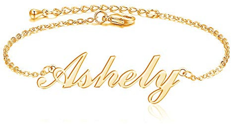 MissChic Namensarmband, Silber/Vergoldet/Rosé vergoldet fußkette, Personalisiertes armband mit namen für Frauen Mädchen Schwester Freundin Mutter Tochter