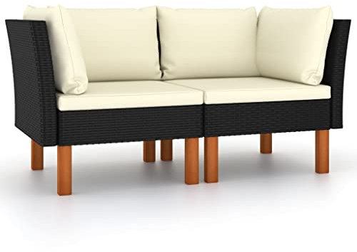 vidaXL 2X Eukalyptusholz Massiv Ecksofa Sofa Lounge Gartensofa Einzelsofa Gartenmöbel Loungesofa Gartensessel Garten Terrasse Poly Rattan