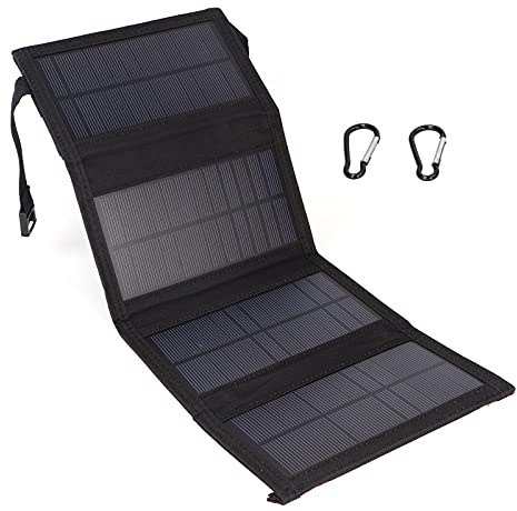 Plyisty Banque d'alimentation Solaire Pliable, Chargeur de cellules solaires Portable, Panneau Solaire USB pour Camping, Escalade, randonnée, Pique-Nique (Noir, Type de Pise)