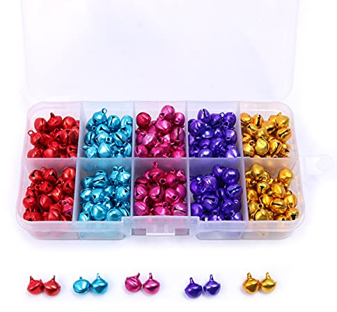 Tiardey 300 Piezas de cascabeles de Colores con Caja de Almacenamiento, Campanas artesanales, Campanas de Metal, Campanas de Bricolaje, Decoraciones para Festivales, fabricación de Joyas