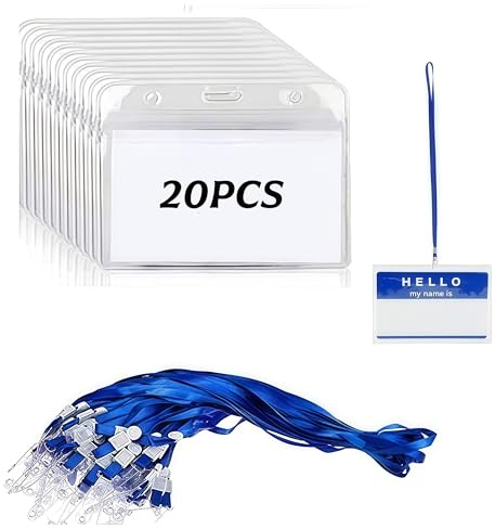 20 Juegos Porta Tarjetas Identificativas,Funda de Tarjeta Con CordóN de Cuello,Porta Tarjetas de Claro PláStico,Para Tarjetas de IdentificacióN, Etiquetas, Tarjetas