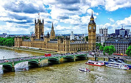 LHJOYSP rätsel Spiel 3D Puzzle 1000 Teile City London Big Ben Westminster Palace Westminster Bridge Thames River Embankment Cruise 75x50cm