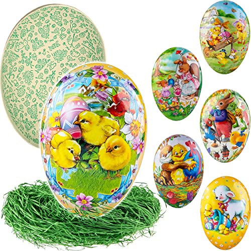 alles-meine.de GmbH 10 Stück Ostereier/Eier zum befüllen + Ostergras Anzahl frei wählbar Osterhase & Osterküken - 15 cm - Füll - Pappei - Deko Pappe Papp Pappeier Dekoei ..