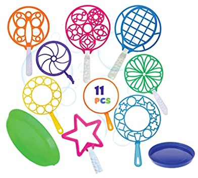 11pc Bubble Wands Set - Mega Bubble Fun Kit for Kids & Adults, 9 Giant Wands up to 8 Wide, Tray for Easy Dipping, Outdoor & Indoor Bubbles Bonanza